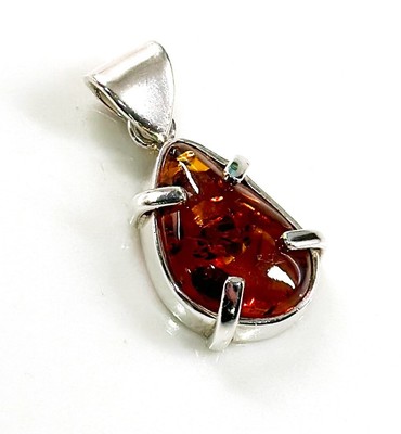 925 Solid Sterling Silver Cognac Baltic Amber Designer Drop Beautiful Pendant
