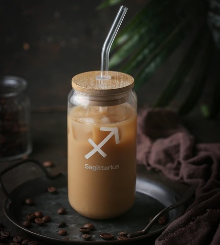 18oz Iced Coffee Cup Glass Cup with Lid and Straw Sagittarius - Picture 5 of 5