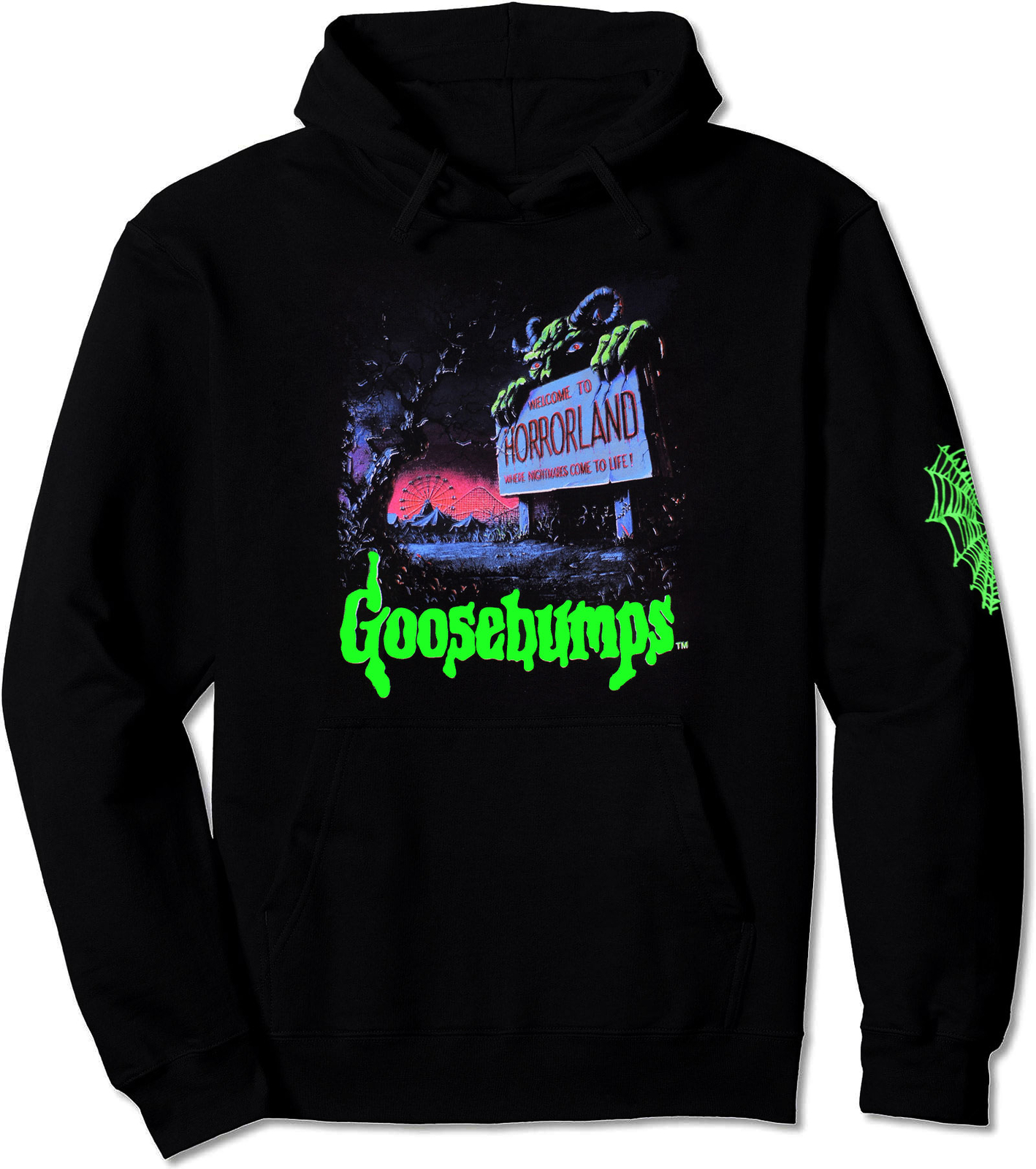 Толстовка с капюшоном Добро пожаловать в страну ужасов черная большого размера 6690₽