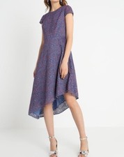 $138 NWT BANANA REPUBLIC Sz2 DAY CAP SLEEVE ASYMMETRIC HEM LACE DRESS BLUE/RED