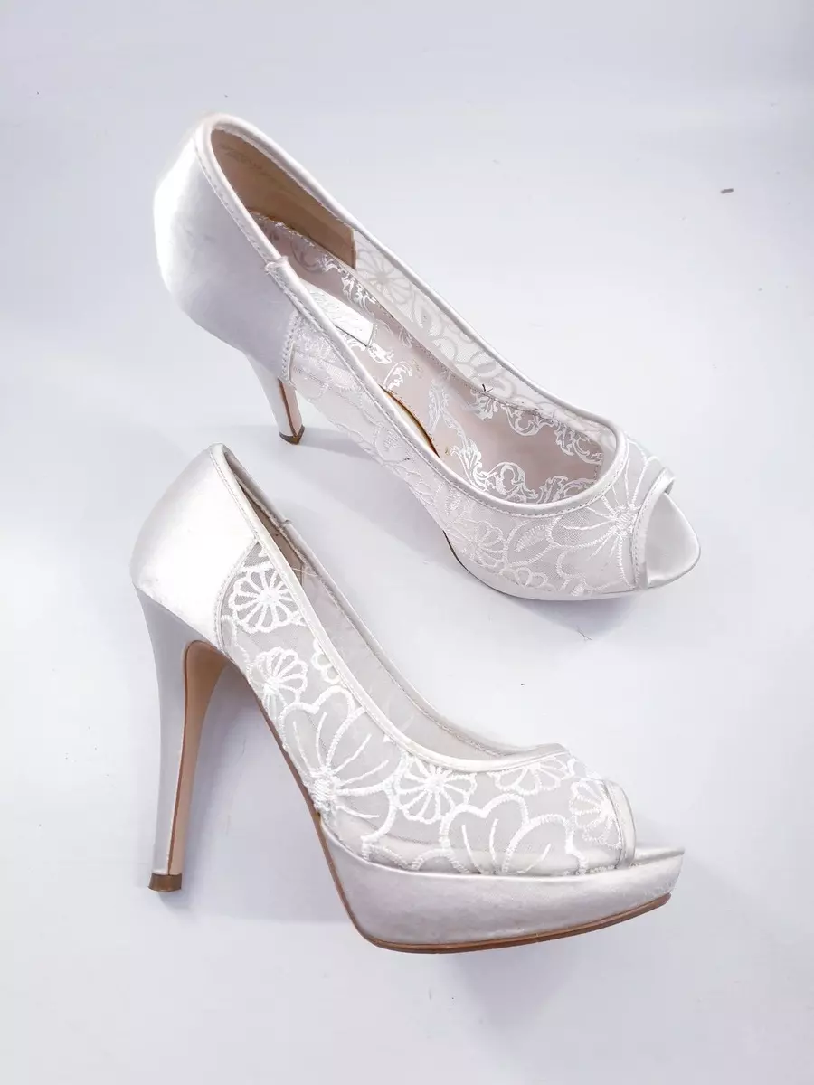 Lace White Wedding Shoes Wedges Bridal Heels Platform Sandals|FSJshoes