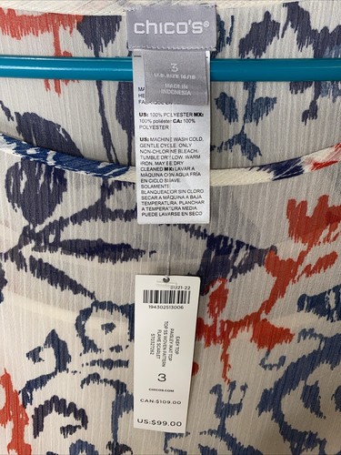 Neu mit Etikett! Chico's Patriotic Paisley Ikat fließendes Top Gr. 3 - Bild 3 von 7