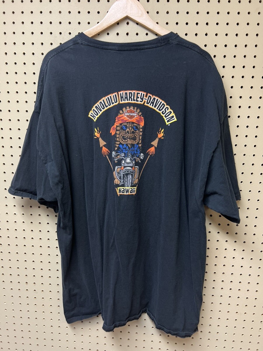VTG Harley Davidson Honolulu Hawaii Tiki Rider T-Shirt 3XL Faded