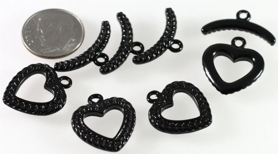 Cierre, 4 juegos de broches de palanca de corazón de 17 mm de peltre esmaltado negro con anillos de salto * Foto 4 de 4