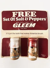 VINTAGE GLEEM ADVERTISEMENT WOODEN CHEF SALT & PEPPER SHAKERS SEALED!!