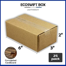 25 6x3x2 "EcoSwift" Brand Cardboard Box Packing Mailing Shipping Corrugated