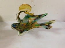 Murano Style Art Glass Crested Bird Candy Dish Bowl