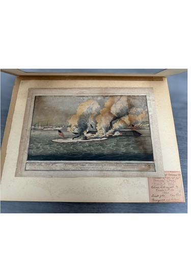 1862 Currier & Ives Civil War Lithograph ‘Monitor & Merrimac’ Ironclad Battle - Picture 4 of 14