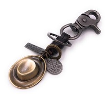 Silver Bronze Faux Leather Cowboy Hat Keychain Pendant