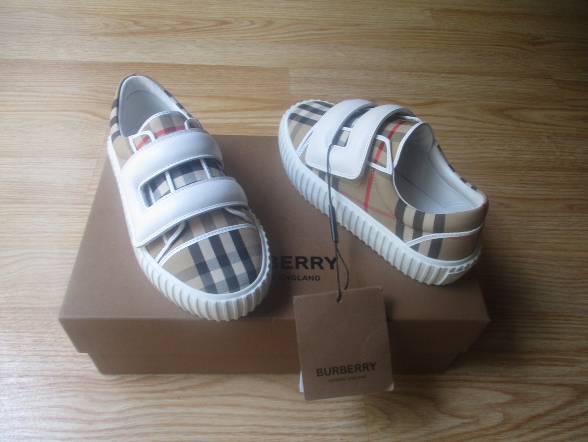 BURBERRY kidsチェック柄スニーカー Burberry Kids Vintage Check Cotton & Leather Sneakers EU 30