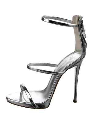 GIUSEPPE ZANOTTI Harmony Silver Leather Sandals Size IT 37 Good