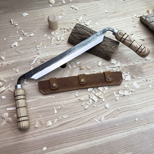Draw Knife – Hand-Forged 52100 Carbon Steel, Ash Handles, Ready for Carving. - Picture 11 of 12