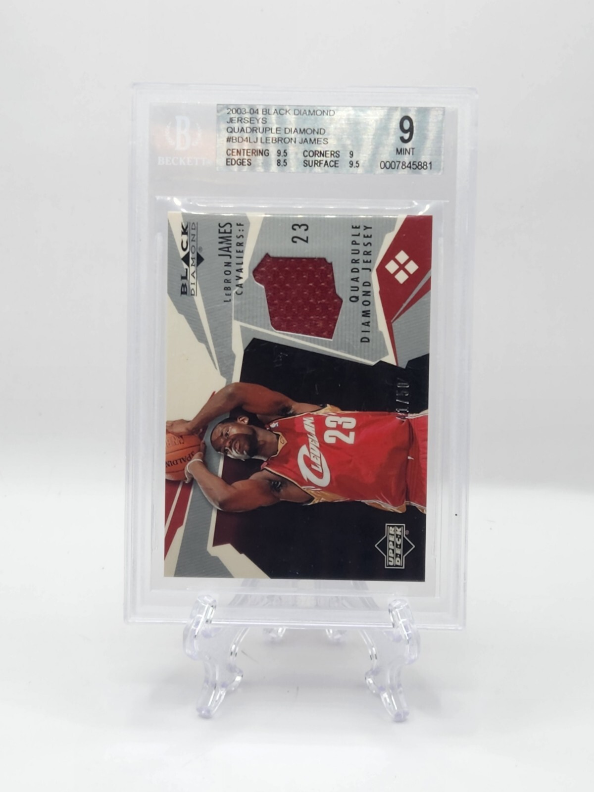 2003 BLACK DIAMOND #BD4LJ LEBRON JAMES RC QUAD DIAMOND JERSEY /50 BGS 9 MINT