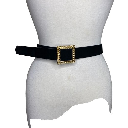 Carlisle Black Velvet Belt with Gold Accents & Black Glass Gems Size Medium Carlisle, Small , Black Velvet, Womens Vintage Belt  main image 3