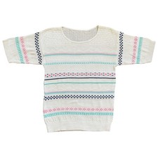 Vintage Sweater Cottage Granny Short Sleeve Fair Isle Retro Made in USA