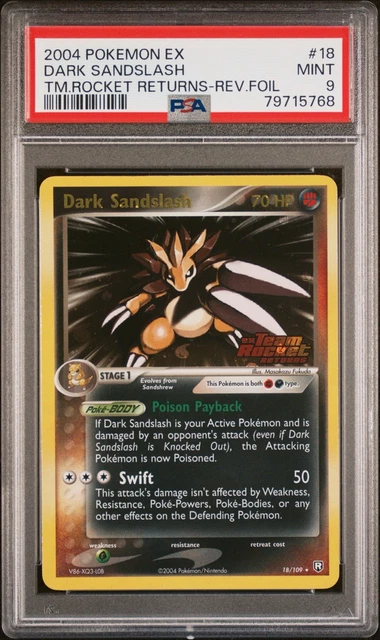 Pokemon 2004 EX Team Rocket Returns Dark Sandslash 18/109 Rev Holo PSA 9