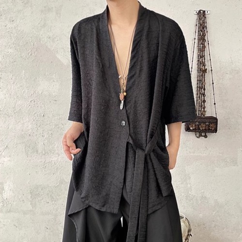Mens Chinese Martial Kung Fu Kimono Japanese Yukata Top Lace Up Cardigan Shirt - Picture 12 of 14