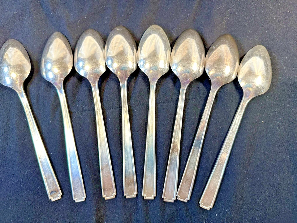 Oneida Community NOBLESSE SilverPlate 1930 Art Deco ovalado sopa/cucharas de mesa 8 Foto 3 de 4
