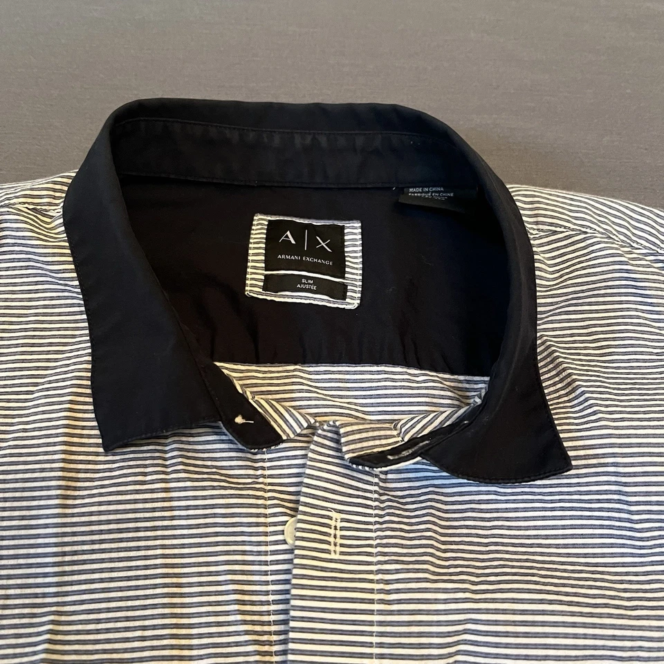 Armani Exchange Mens Shirt Slim Fit Cotton Blue.   Note Measurements In Photos - Image 4 of 4