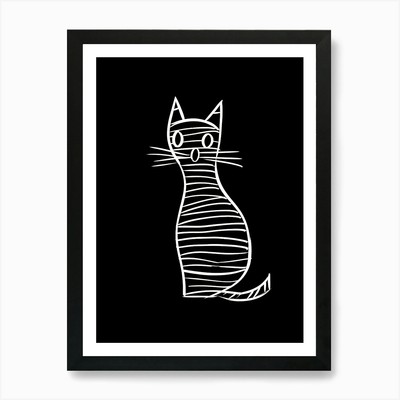Minimalistische Skizze Katze Linie Zeichnung gerahmtes Wandbild Poster Leinwanddruck Bild