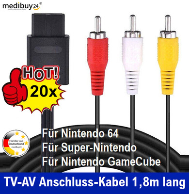 20x TV AV Kabel für Nintendo 64 N64 SNES Super Nintendo Gamecube Scart Fernseh 