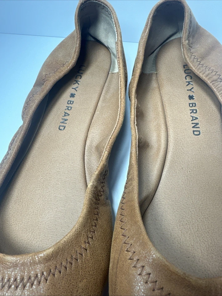 Zapatos planos de ballet de cuero para mujer Lucky Brand EMMIE talla 9 marrón 39 EUR Foto 2 de 4