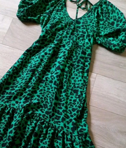 George grün & schwarz Leopardenmuster Hängerchen Kleid Rüschen Urlaub Boho Freizeit UK10 - Bild 15 von 19