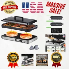 1800W Double Induction Stove with Sensor Touch & Non-Stick Griddle, Iron Grey