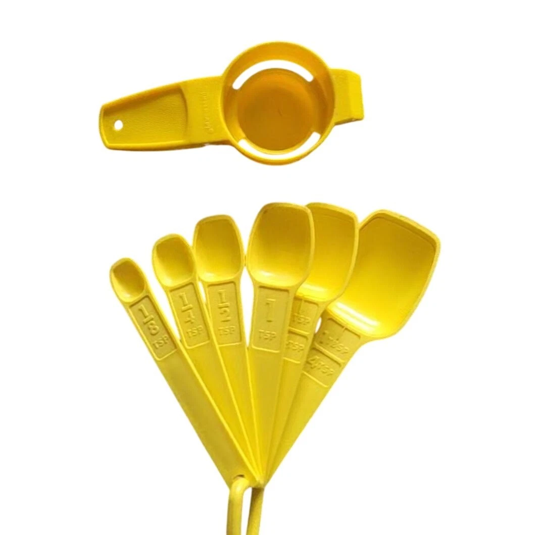 Vintage Tupperware Yellow Measuring Spoons Set w/ Egg Separator USA 7 Pcs