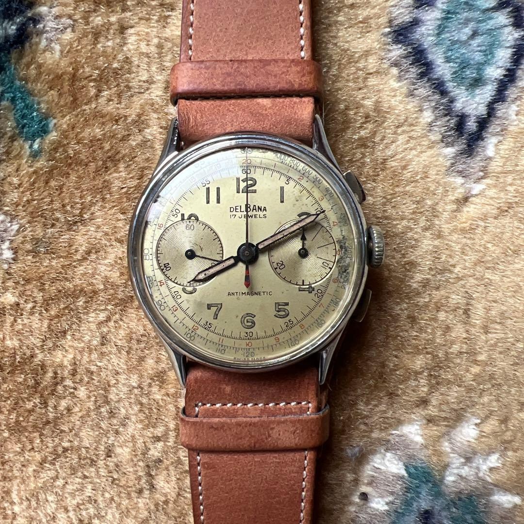 DELBANA Chronograph 17 Jewels Manual Wind Vintage Watch 1950s