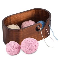 11.22x6.1x4.72 Inches Vintage Wooden Yarn Bowl, Handcrafted Elliptical Knitti...