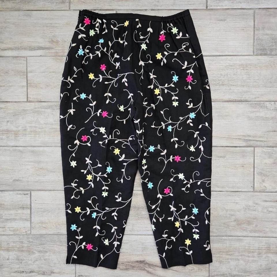 Talbots Woman Irish Linen Trouser Pants Women's Lined Floral Embroidered 18W - Image 2 of 4