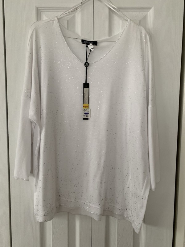 Charlie White Silver Sparkle 3/4 Length Sleeve Shirt Top Plus Size XL NWT $58.00