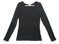 Cabi Shirt Womens Medium Black Long Sleeve Asymmetrical Ruched Stretch Style 946