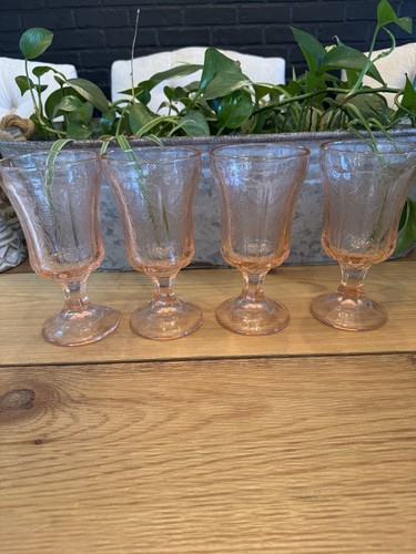 4 Vintage rosa Indiana Glas Wasserkelche Madrid Classic Tea Time Party