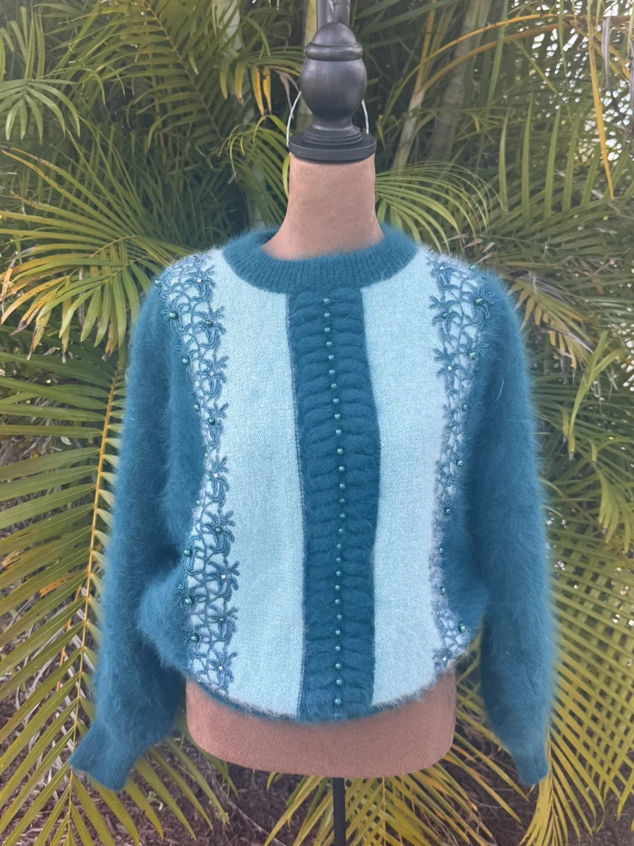 Pull Vintage Rochelle California – Angora Blanc Doux – Taille XS – Occasion Très Bon état