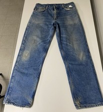 Carhartt Blue Jeans Denim B21DST Flannel Lined USA Made 33x30 (34x32 Tag)