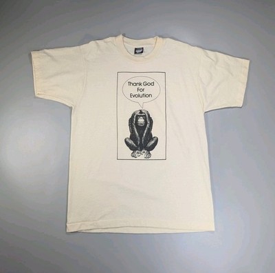 Vintage Atheist T-shirt L THANK GOD FOR EVOLUTION Thinking Ape Single Stitch 80s