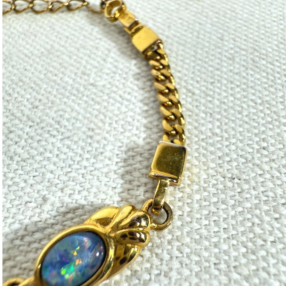 Brazalete vintage de piedra de ópalo de relleno de oro 18K GF longitud ajustable joyería distintiva Foto 4 de 4