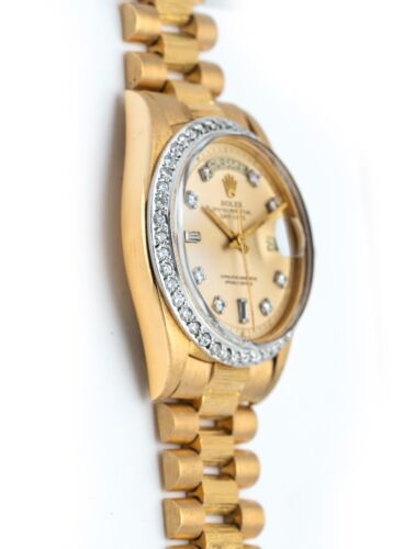 Rolex Day-Date 36mm 18k Yellow Gold President Bark Finish Diamond Dial Ref 1807 - Picture 2 of 7
