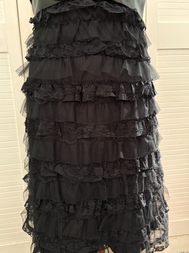 Abito INFLUENCE a strati nero pizzo midi cocktail ballo matrimonio cinturino manica UK 14 - Foto 4 di 18