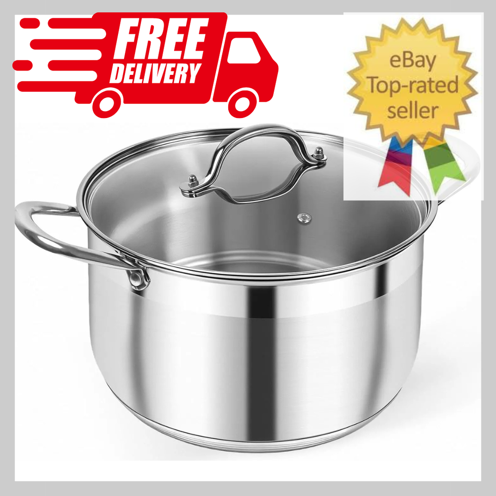Stainless Steel Stock Pot 8 Quart Heavy Duty Induction Cooking Pot with Visiblej