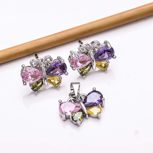 Multi 925 Sterling Silver Butterfly Pendant Earring Set PS80416 Valentine Gift - 第 1/2 張圖片