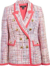 New Halogen X Atlantic-pacific Oversized Tweed Jacket - Pink / Multi - Small