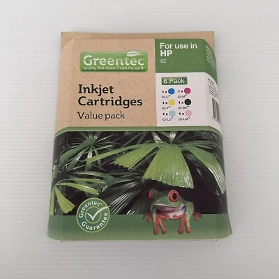 Greentec HP 02 Six Pack Ink Cartridge Value Pack For Use HP Sealed - Aus Postage - image 1 of 4