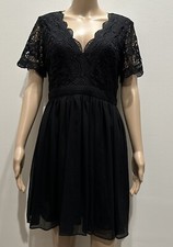 Lulus Embroidered Black Sheer Lace Short Sleeve Mini Dress Women's Sz Medium
