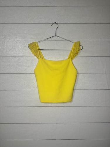 Alice + Olivia Marg kurz geschnittenes Rüschen-Tanktop für Damen gelb Größe Medium neu mit Etikett $ 225