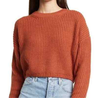 Elodie Rust Cropped Crewneck Rib Knit Dropped Shoulders Sweater Size XL