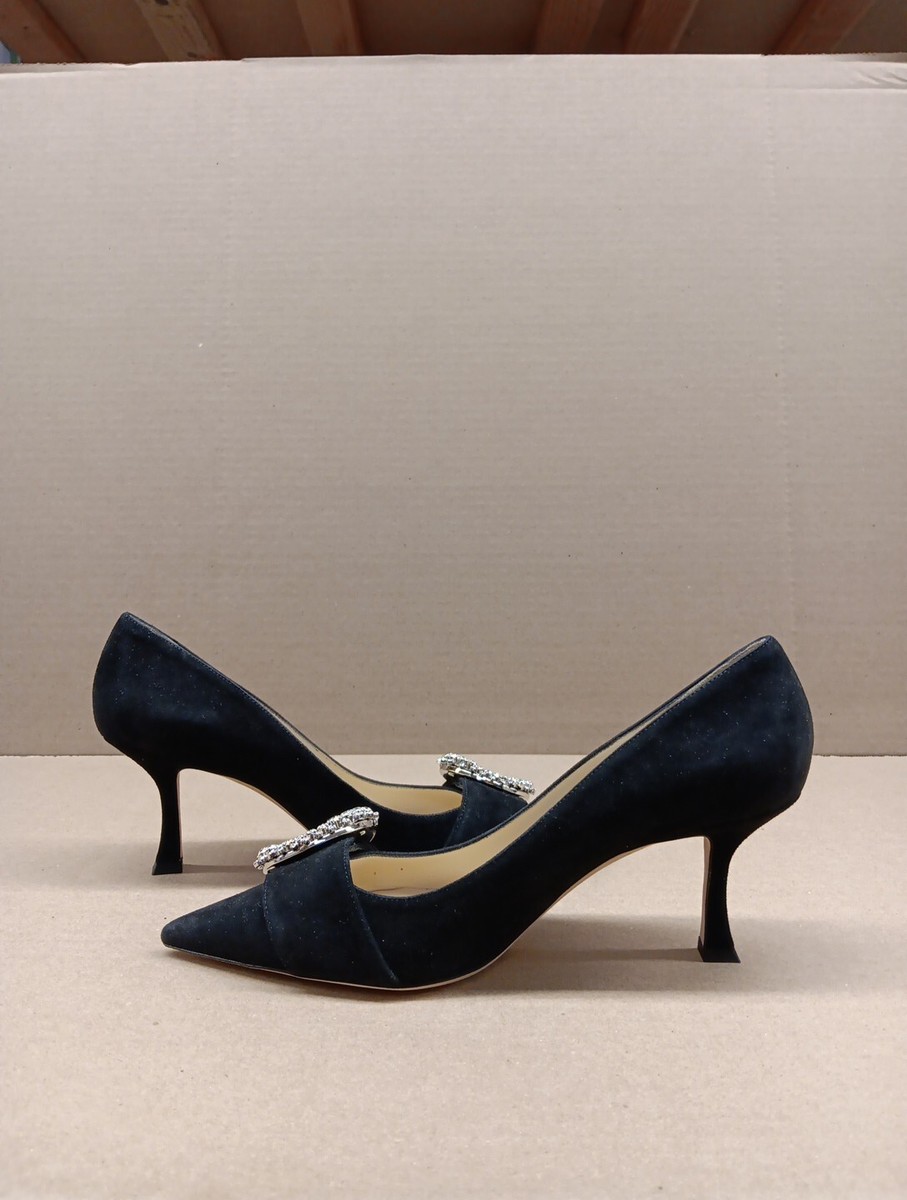 Jimmy Choo Melva 70 Suede Womens Heels- Black/Crystal- Size 40(US
