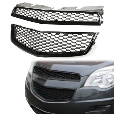 Black Front Upper & Lower Bumper Grille Honeycomb Style For 10-15 Chevy Equinox